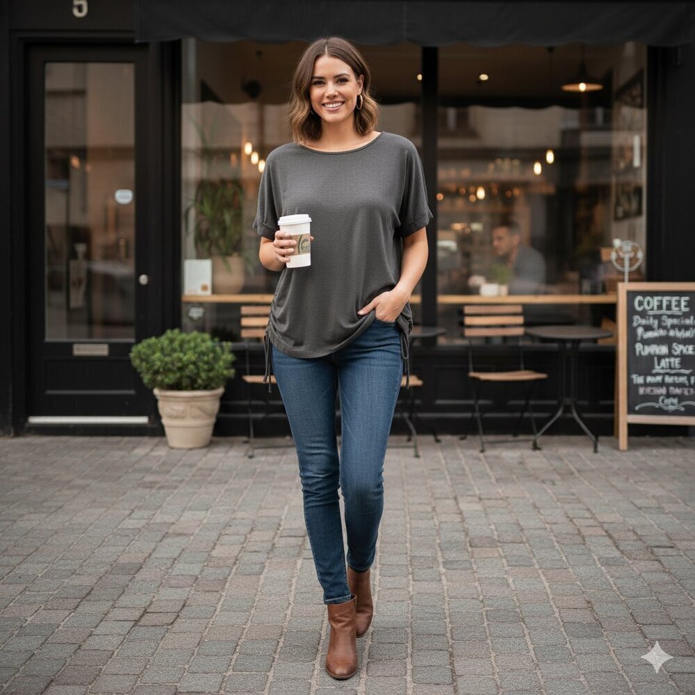 Umgee size large grey cinched cozy jersey top